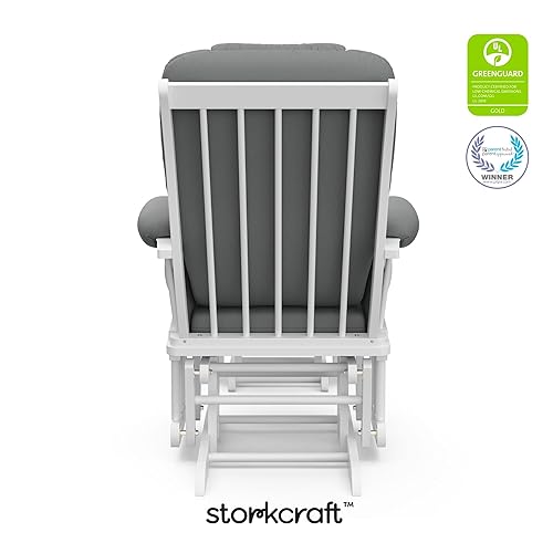 Miniatura 6 de Storkcraft Tuscany Custom Glider and Ottoman with Free Lumbar Pillow (White/Grey) - Cleanable Upholstered Comfort Rocking Nursery Chair with Ottoman