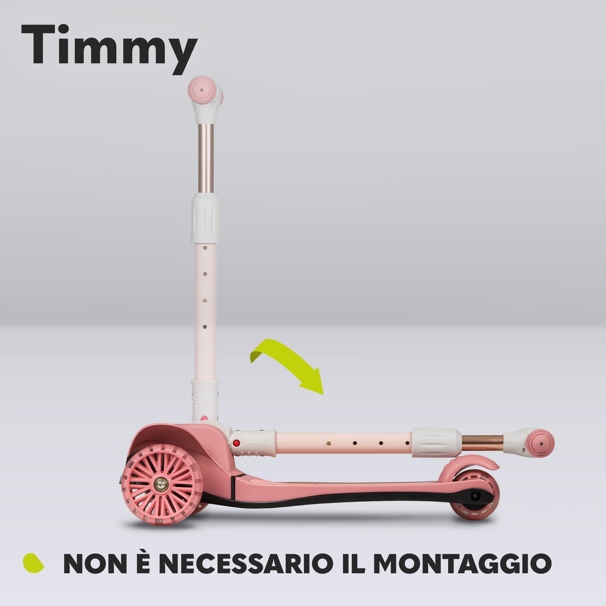 LIONELO Timmy - Monopattino per bambini da 3 anni fino a 50 kg, monopattino a tre ruote con regolazione in altezza, piattaforma antiscivolo, freno, ruote e piattaforma LED
