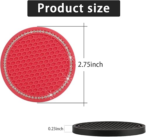 Miniatura 2 de Ziciner Paquete de 4 posavasos brillantes para automóvil, portavasos de goma suave de cristal, tapete antideslizante con diamantes de imitación,