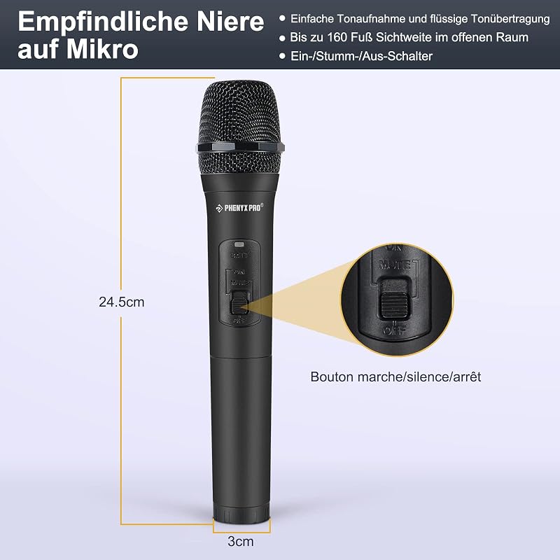 Phenyx Pro 4 csatornás VHF vezeték nélküli mikrofon szett 4 kézi mikrofonnal