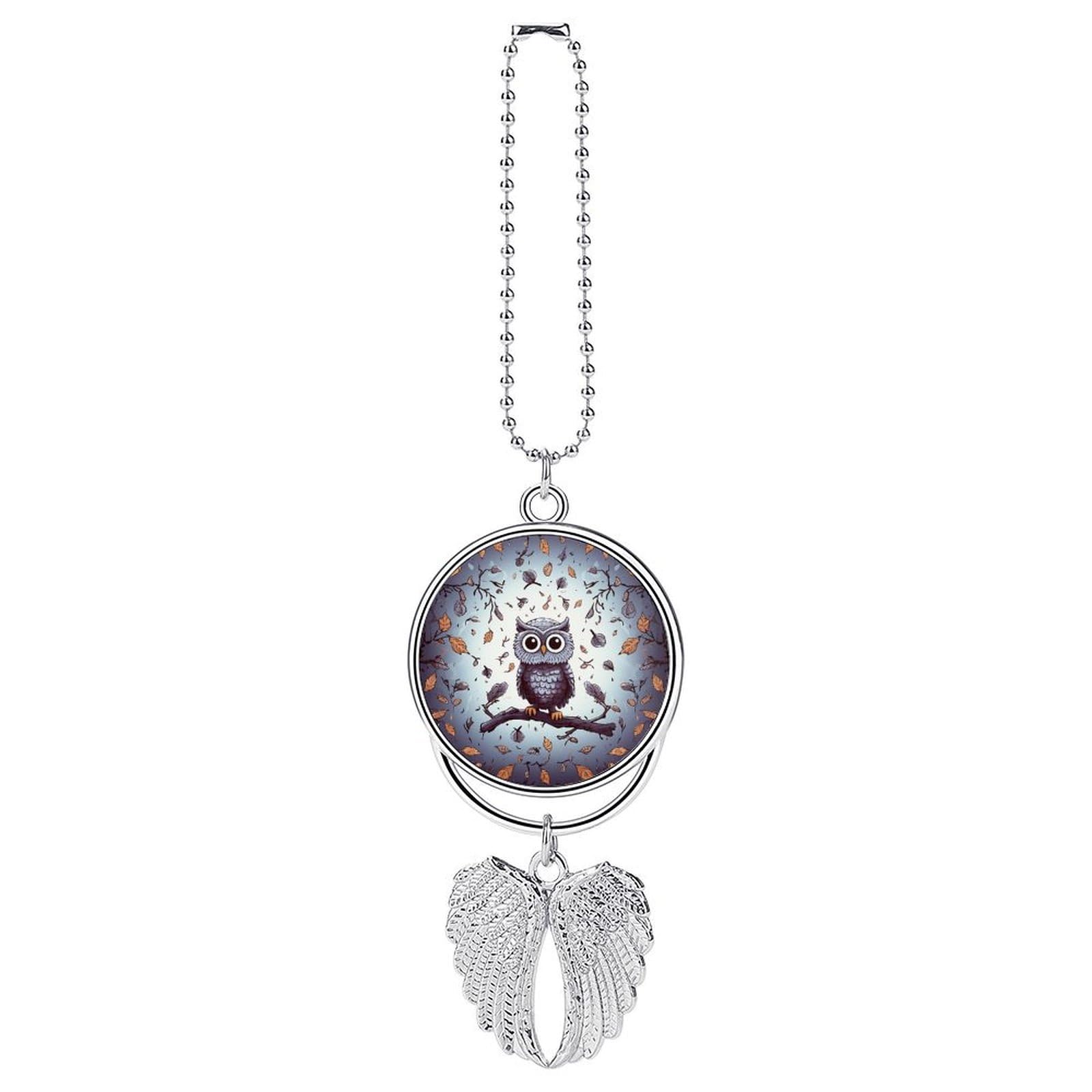 Owl Tree Branches Car Charm, Alloy Rear View Mirror Pendant, Bling Funny Car Hanging Ornament Gift for Women Men, Car Pendant Lucky Auto Interior Decoration Accessories Silver-Style