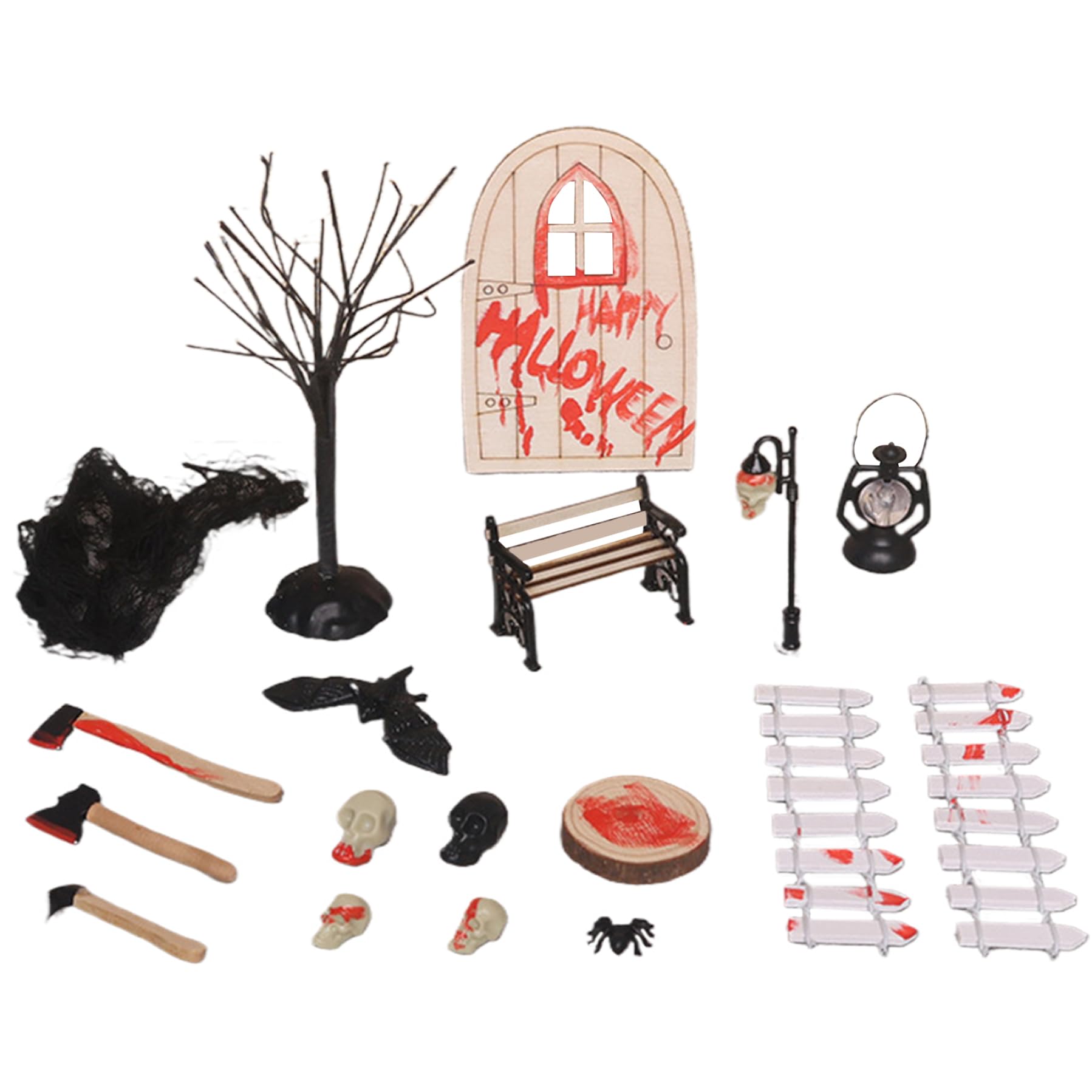 Hperu Halloween Miniatures 18PCS/Set 1:12 Scale Horror Dollhouse Halloween Garden Decor Mini Decorations for Ghost Festival Decor