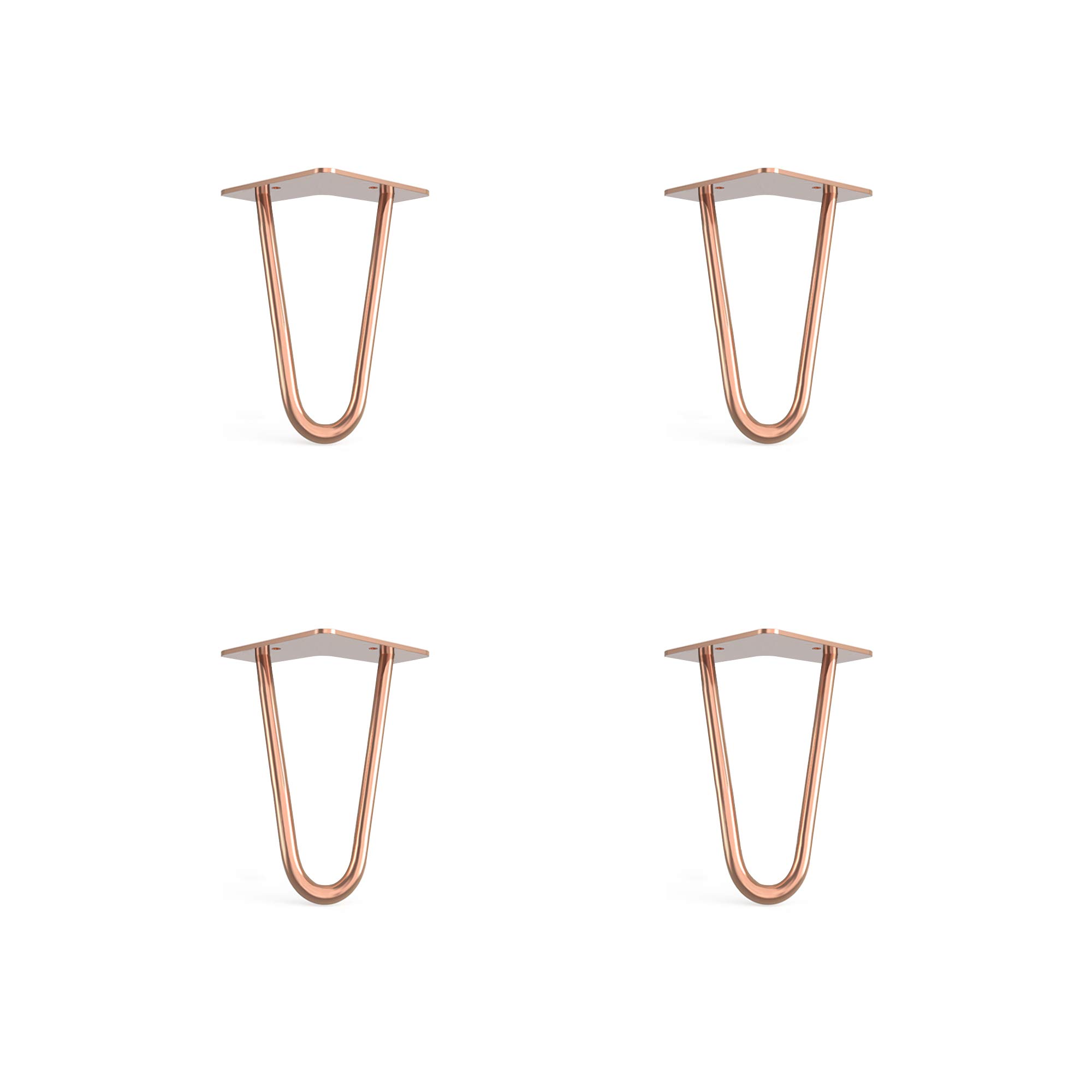 4 x Hairpin Legs with Floor Protector Feet & Screws - 15cm 2 Rod / 10mm, Rose Gold Copper