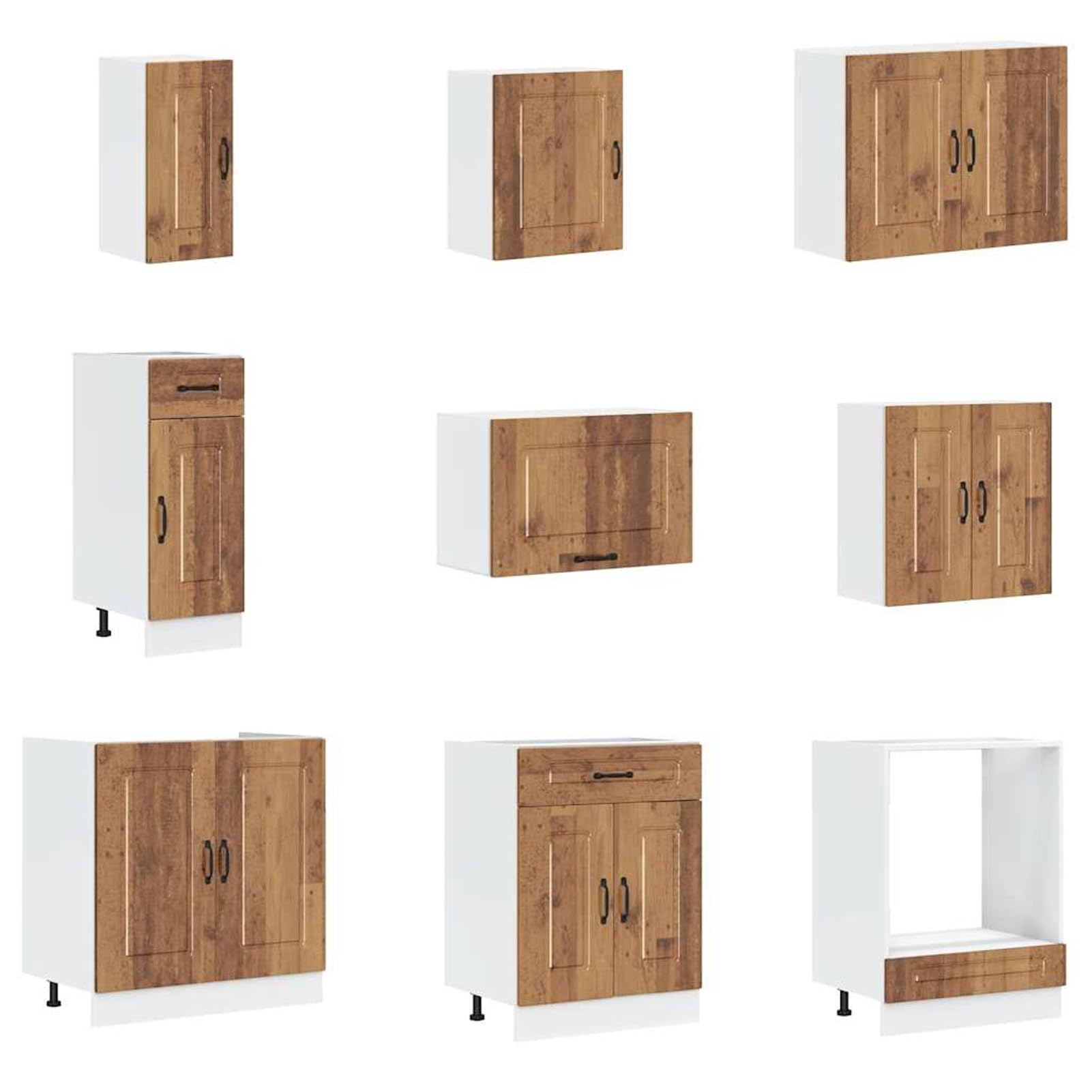 ATOMSTACK MAKER Set di 14 mobili da cucina Kalmar in effetto legno anticato (legno e vetro), per lavello, forno, angolari e pensili per cucina completa, con pannello per lavastoviglie