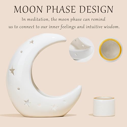 Miniatura 7 de ZenBless Luna Versátil Portacebo Cerámico con Reflujo en Forma de Cascada y Quemador, para Quemar Salvia, Palo Santo, Cono de Reflujo y Vela,