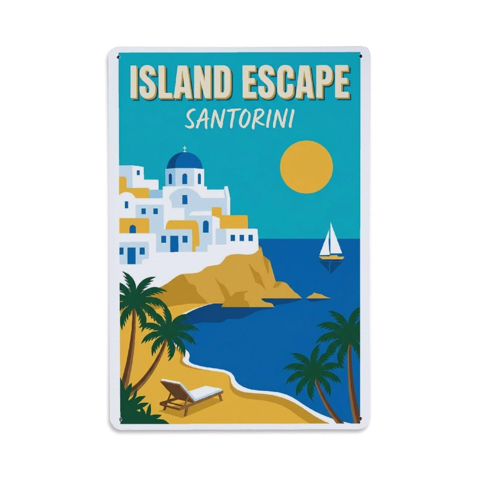 Gead 8X12inch Style Vintage Travel Santorini Island Escape Metal Tin Sign