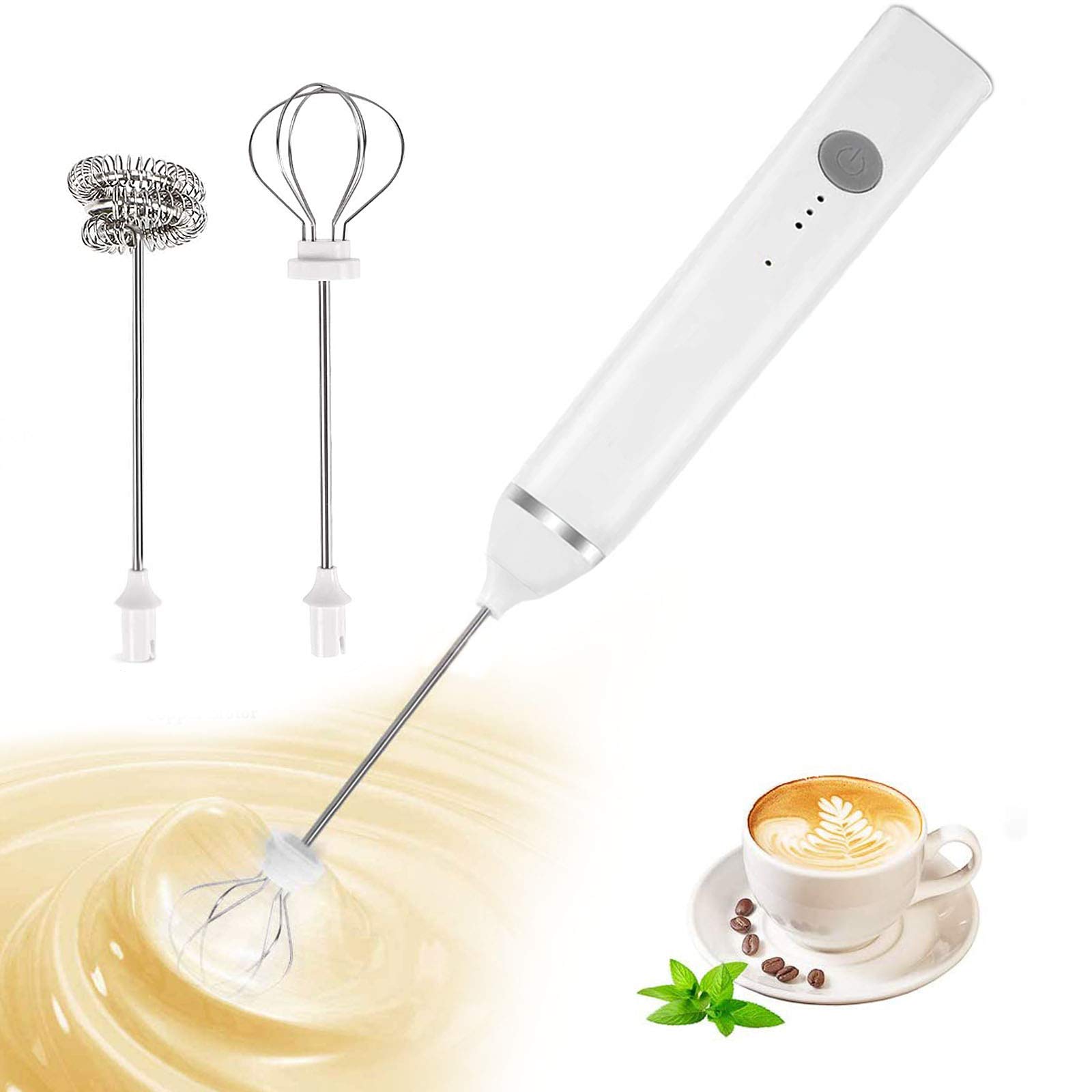 Milk Frother, IROMEOU USB Rechargeable Handheld Electric Foam Maker Electric Whisk, with 3 Speed for Egg Beater Mini Blender Drink Mixer for Cappuccino, Latte, Bulletproof Coffee