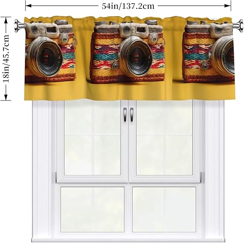 Miniatura 4 de Braided Retro Camera Printed Short Curtains with Valance Rod 54x18in - Curtain Valance Kitchen Bathroom Laundry Room Studio - Home Decor