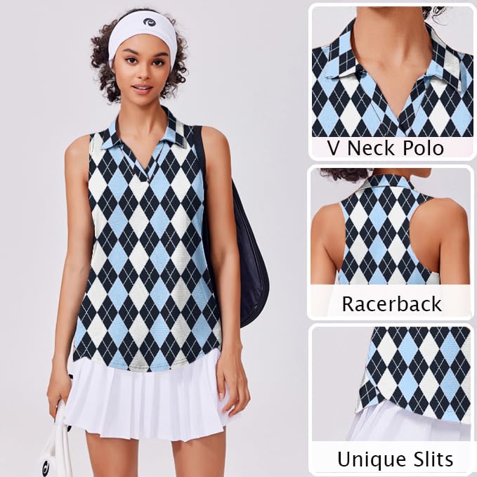 Image of PINSPARK Womens Golf Shirt UPF 50+ Sleeveless Collared Shirts Quick Dry Tennis Polo V-Neck Racerback Athletic Workout Tank