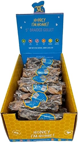 Honey I'm Home, Masticables de búfalo con revestimiento de miel natural, gaviota trenzada, a granel, 50 piezas, todo natural, libre de rango,