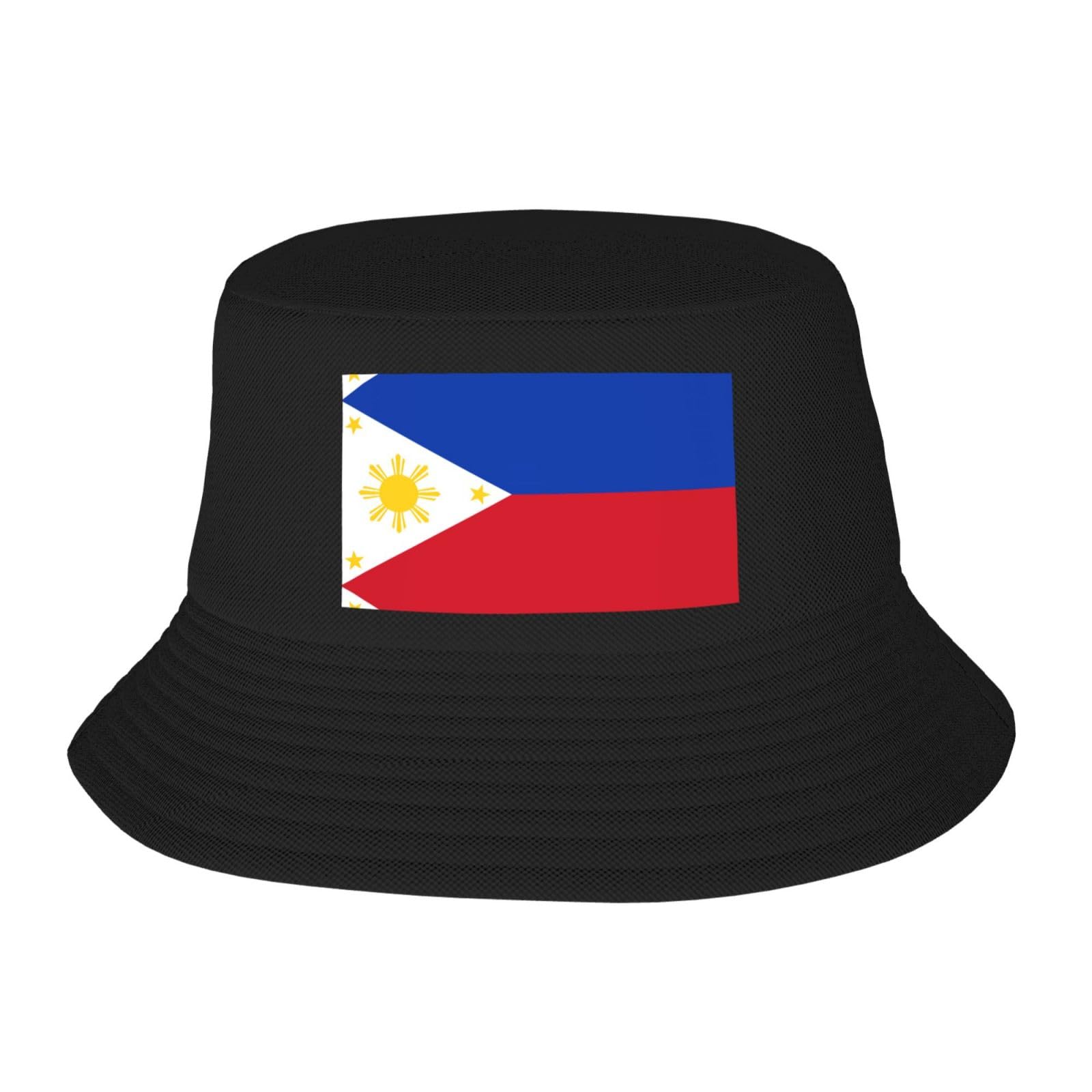 Philippine Flag Adult Bucket Hat - UV Protection, Suitable for Outdoor Fishing Hiking Beach Vacation Black