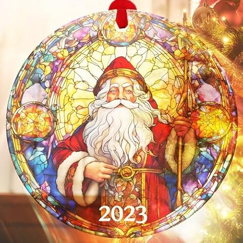 Jabihome Year Ornament 2023, Collectible Christmas Ornaments, Christmas Tree Suncatcher Effect, Ornaments Under 5 Dollars, Stained Glass Effect Christmas Ornament Gift Exchange, Xmas Ornaments 2023 Cover