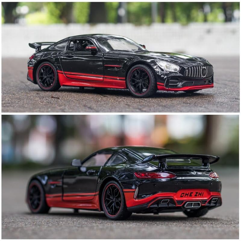 Image of Kids Model 1:24 Benz AMG GTR Die Cast Metal Car Pull Back Action Opening Doors with Realistic Engine Sound Lights Toy Car Gift for Boys - Red