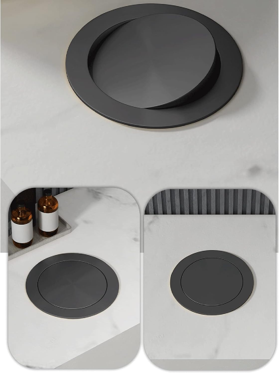 Trash Cans Lids Stainless Steel Trash Grommet, Countertop Built-in Trash Bin Balance Flap Cover, Flexible Center Swing Flush Recessed Garbage Container Flap Lid, Waste Ch-Black