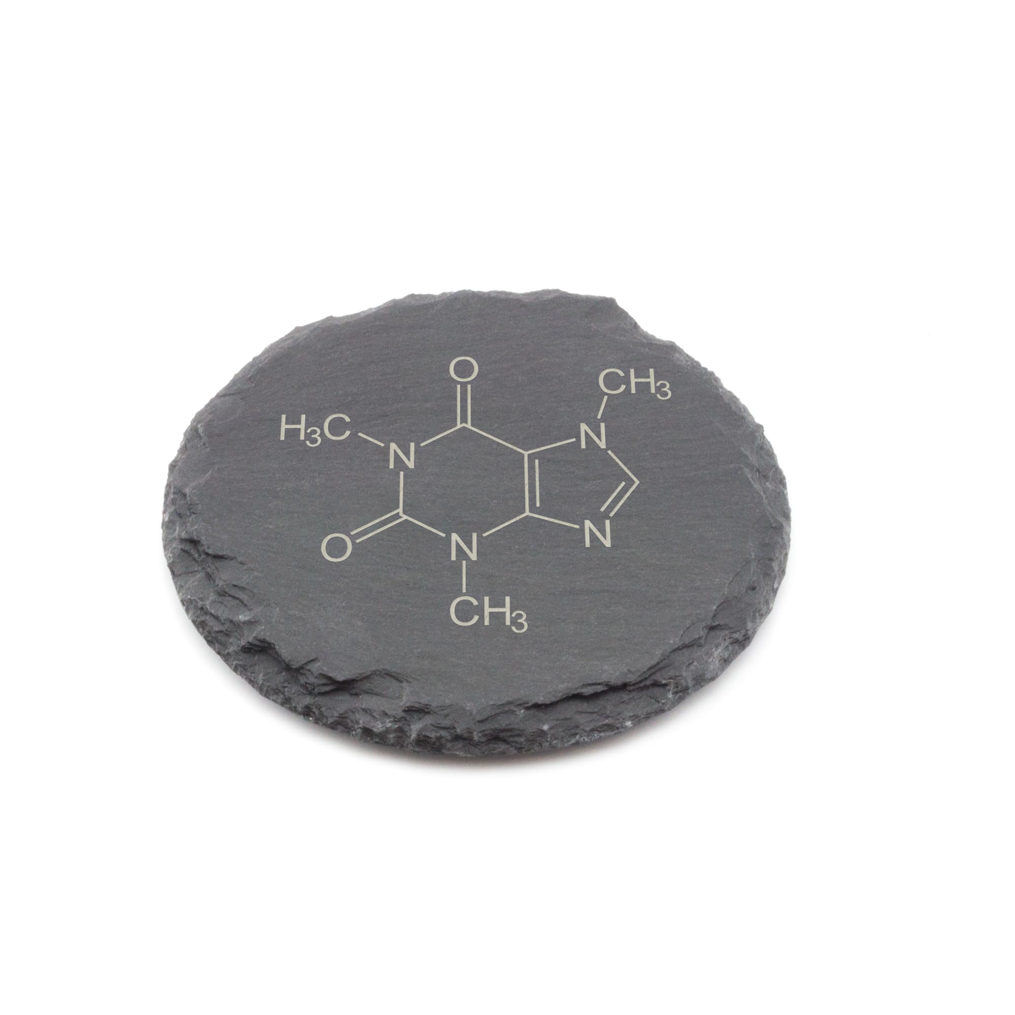 A1 Graphics Ltd Grey Caffeine Molecule Slate Coaster Novelty Coffee Lover Laser Engraved Gift Wedding, Birthday, Anniversary, Christmas, Valentines (Round)