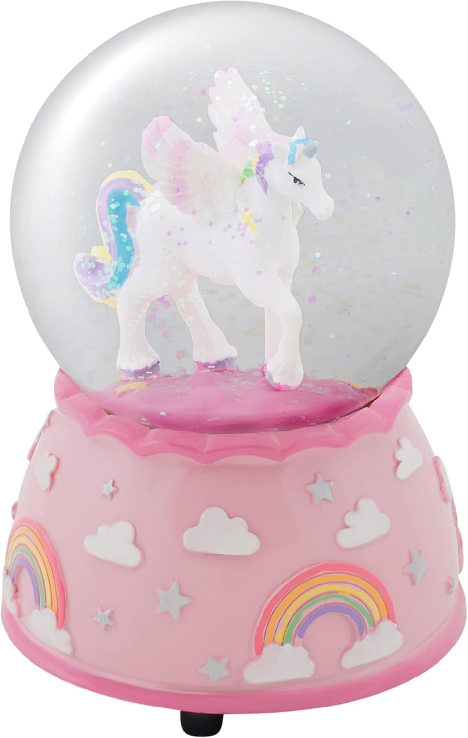 Elanze Designs Unicorn Rainbows on Pink Wind Up Musical 80MM Sturdy Glitter Water Snow Globe Tabletop Dresser Nightstand Figurine Decoration Plays Tune The Unicorn