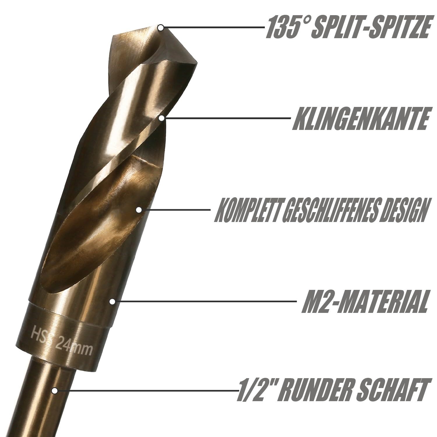 21mm Spiralbohrer, HSS M2 Bohrer für Metall mit 12,7 mm Reduziertem Schaft, Schnellwechsel Metallbohrer für edelstahl Stahl, Kupfer, Aluminium, Zinklegierung, Holz und Kunststoff