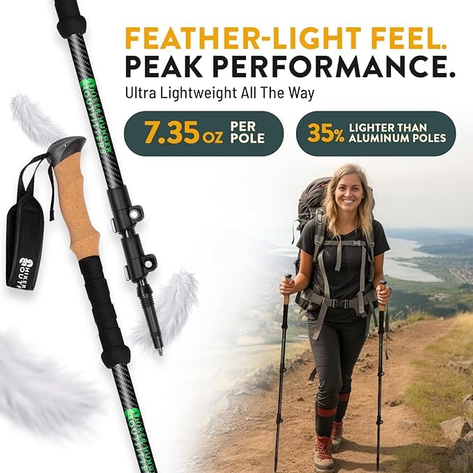 Image of Carbon Pro Trekking Poles - Ultra-Light, Durable, Adjustable Hiking Poles for Men & Women - Telescopic Walking Sticks - Includes Travel Bag & Accessories (Pack-2)