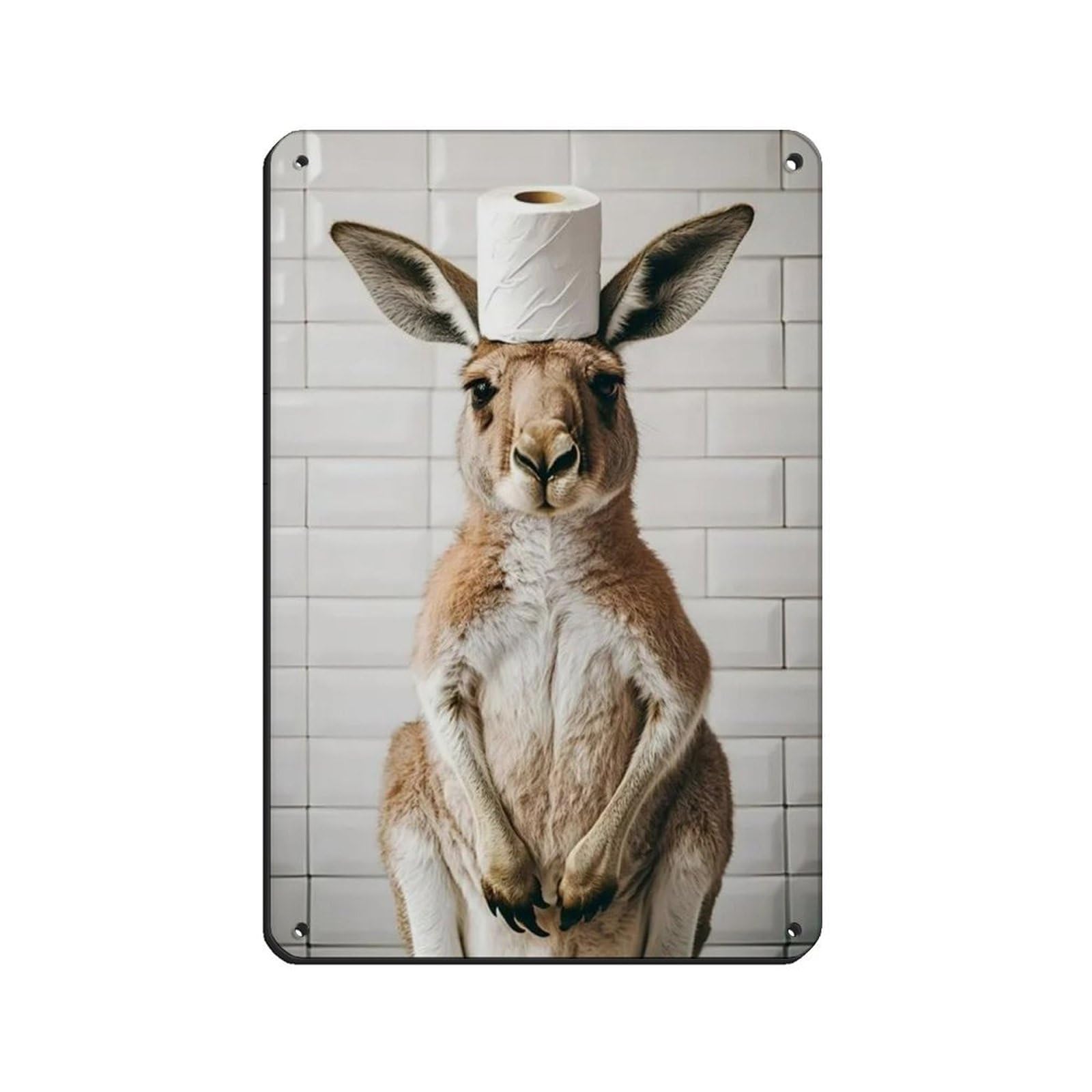 Kangaroo with A Toilet Paper Roll on Head Retro Poster Metal Tin Sign Chic Art Retro Iron Painting Bar People Cave Cafe Family Garage Poster Wall Decoration 8x12inch(20x30cm)