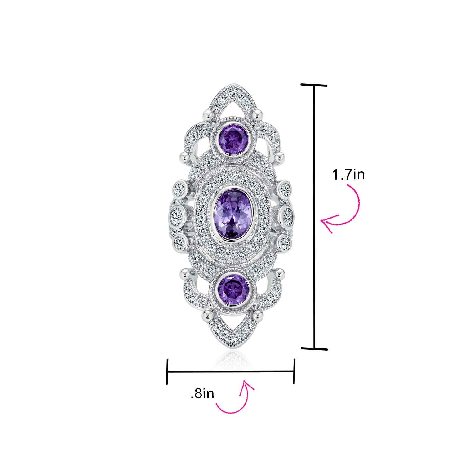 Anello dichiarazione di moda in stile Art Deco Antico Boho Vintage Nero Bianco Blu Verde Filigrana Pavé CZ Cuore Largo Lungo Dito Intero Zirconia Cubica per Donne in Ottone Placcato Rodio Argento