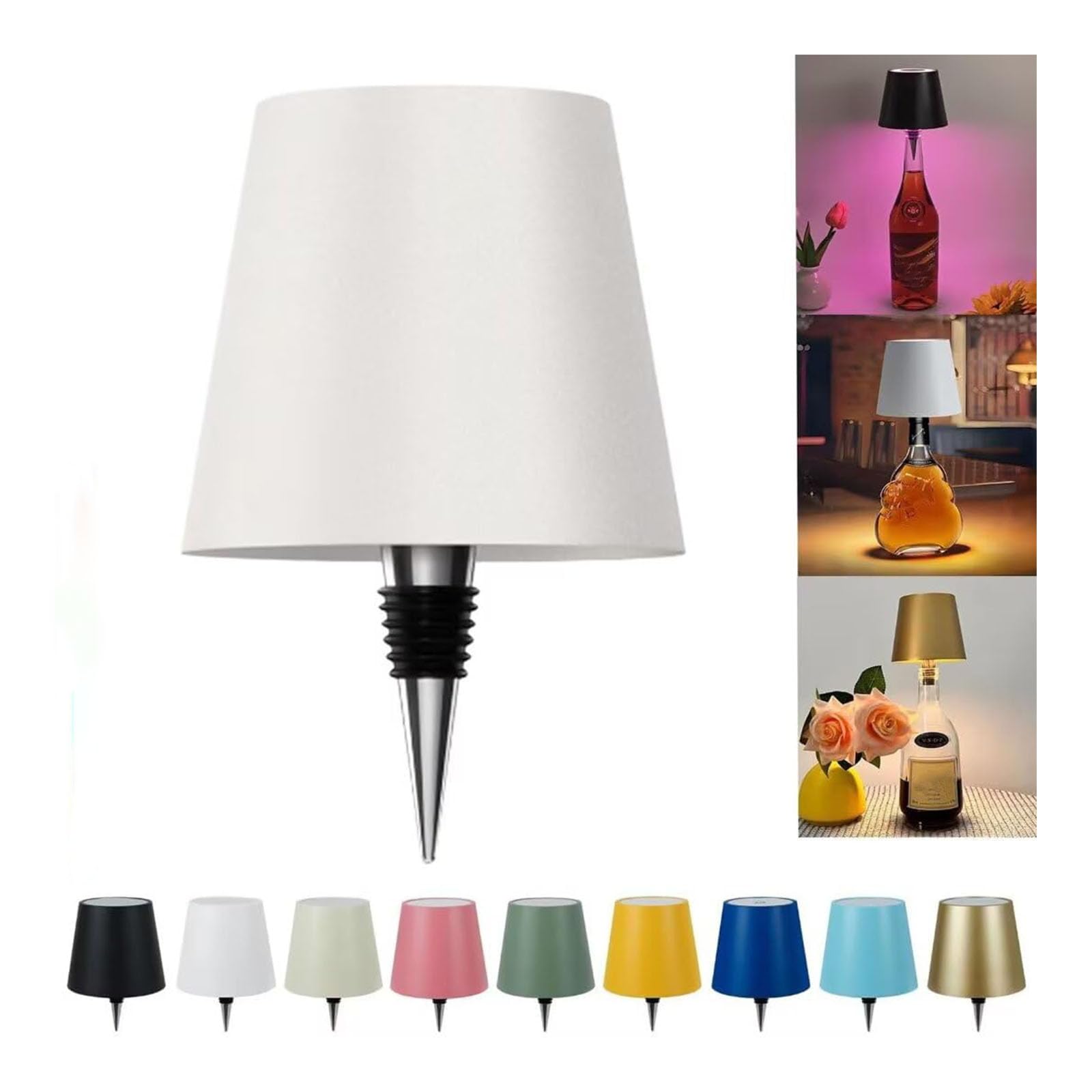 Jorcedi White Wireless Bottle Lamp - Rechargeable Bottle Lights Usb Rechargeable Bottle Lamp Kit, Led Bottle Lamp Wine Bottle Lamp Touch Dimmable Lamp For Bottle (,3 Color)