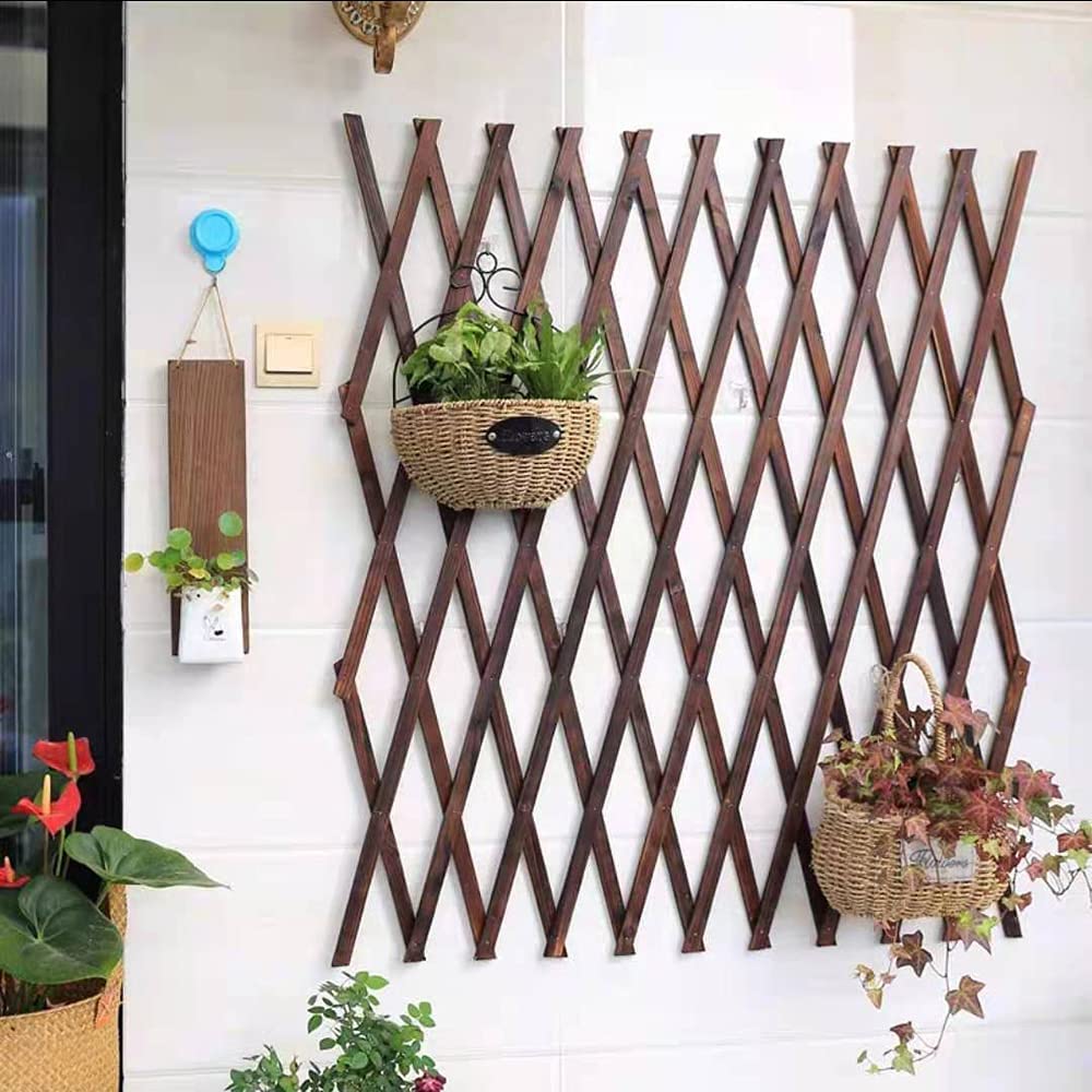 HOMETASTE Portable Wood Wicker Fence Expandable Garden Fence Hanging Wooden Plant Trellis - Trellis Fence Support for Climbing Vines Flowers Wall Decor (105cm Brown)