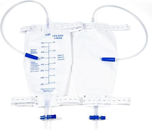 Miniatura 6 de Paquete de 5 bolsas de drenaje Foley de orina para piernas, 25.4 fl oz con válvula antirreflujo, drenaje de tubo de 18 pulgadas y bandas elásticas