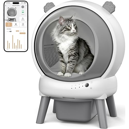 Self Cleaning Litter Box for Multiple Cats, Automatic Litter Box with APP Real-Time Monitor, Dual Safety Protection, Odor-Free Waste Disposal Includes Trash Bags, Gray