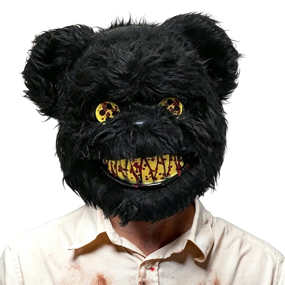 HATFRYF Halloween Scary Bear Mask, Bear Head Cosplay Mask, Plush Animal Face Mask for Halloween, Scary Festive Cosplay Head Accessories for Adults Carnival Parties