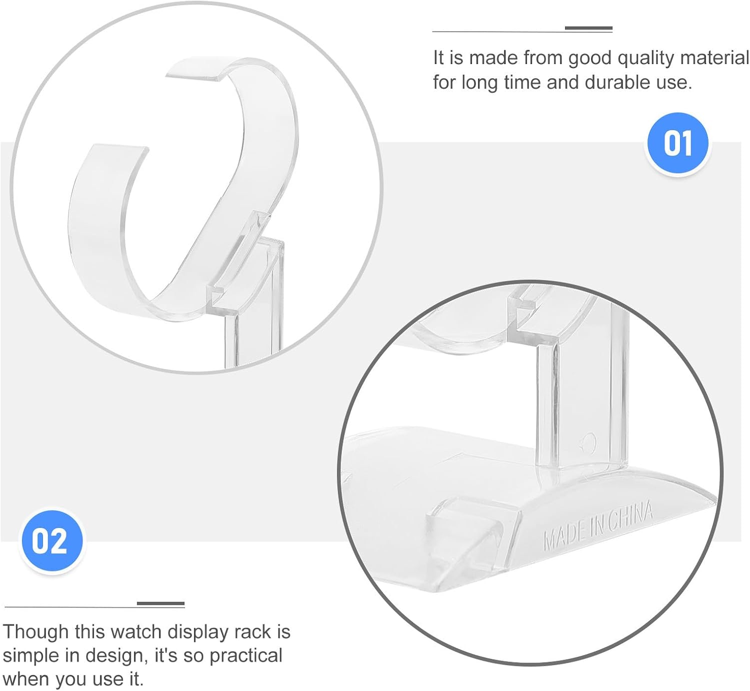 KOMBIUDA 2 Pcs Small Acrylic C Ring Watch Display Stand Jewelry Holder Crystal Base Organizer for Jewelry Showcase and Photography Props