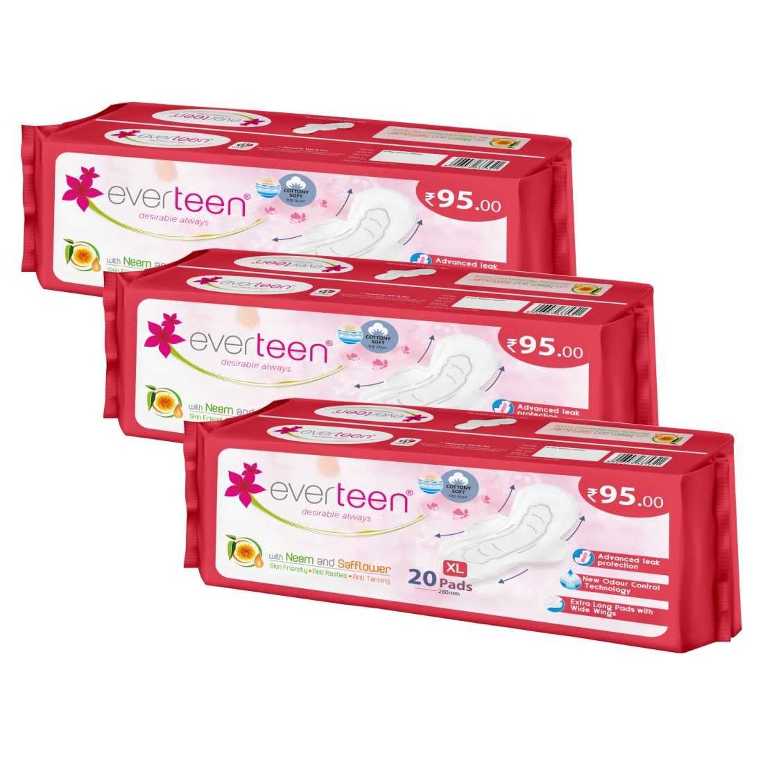 everteen XL Soft Neem-Safflower Sanitary Pads for Women – 20 Pads, Rash Free, Anti Tan, Skin Friendly, Double Wing Shape, Advanced Leak Protection, X Large, 280mm (B07Z3QWMHB) Amazon Price History, Amazon Price Tracker