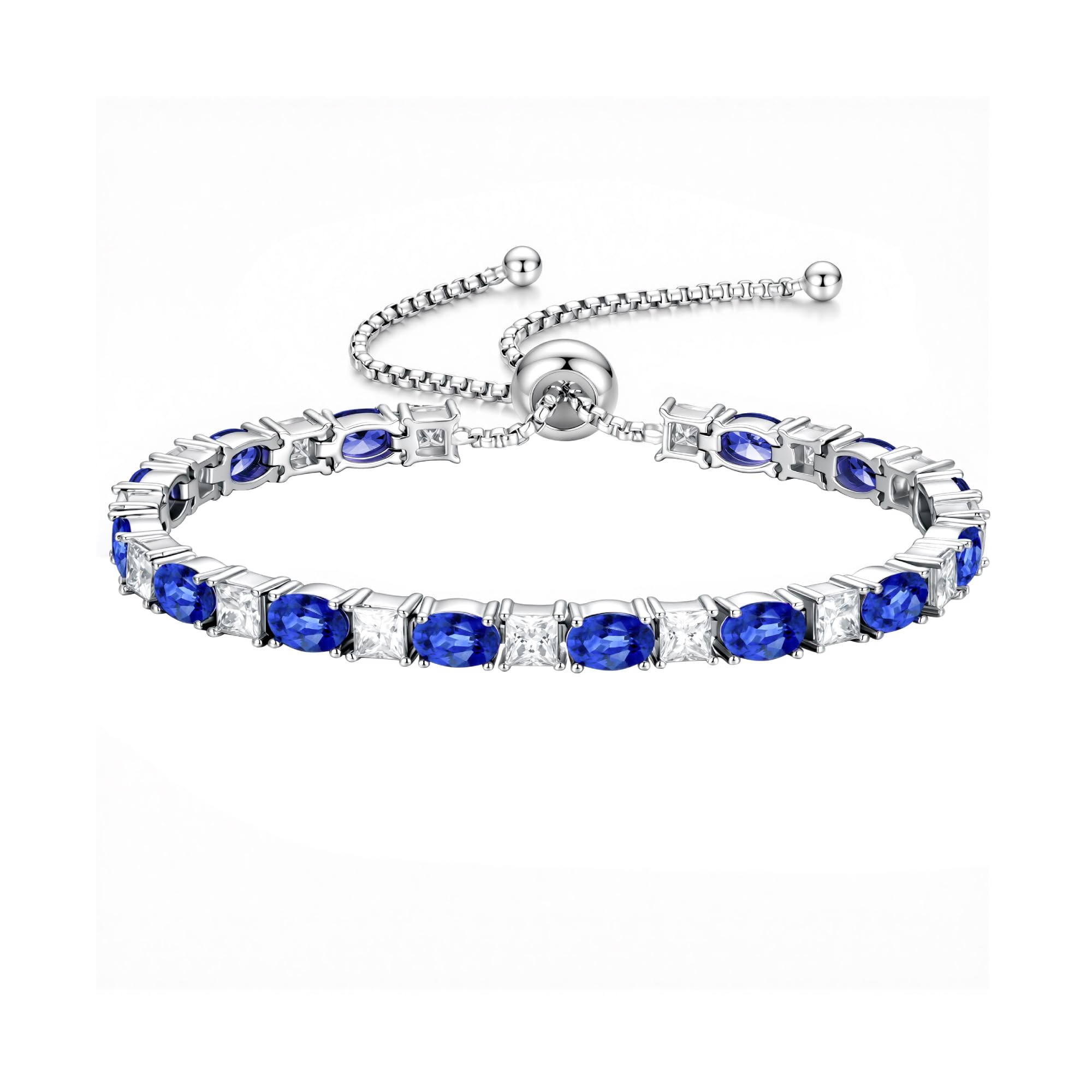 Birthstone Tennis Bracelets for Women, Birthday Gifts for Women | Adjustable from 6"to 10", Oval Birthstone and Princess Birthstone, Jewery Gifts for Wife Women, 925 Sterling Silver