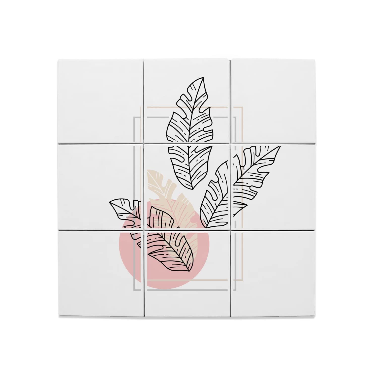 Fabulous Lot x9 Carreaux Céramique Décoratif 20 x 20 cm - Feuilles Tropicales Moderne Exotique Jungle (Taille totale 60 x 60cm)
