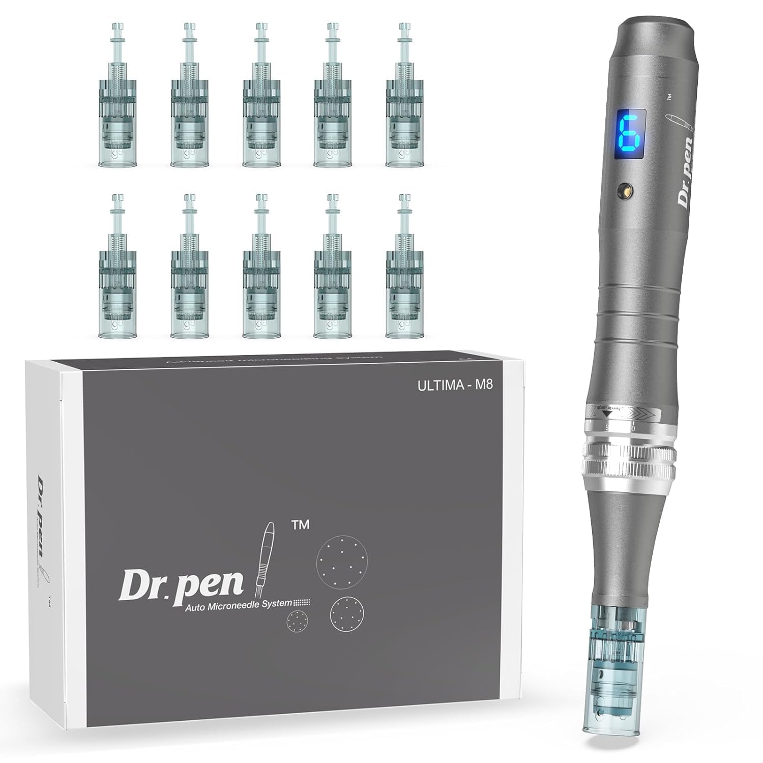 Dr.Pen M8 Microneedling Pen Wireless Micro Needling Devices Hautpflege Tool Kit für Anti-Aging Akne Narben Falten mit 10 Stück Nano Round Patronen