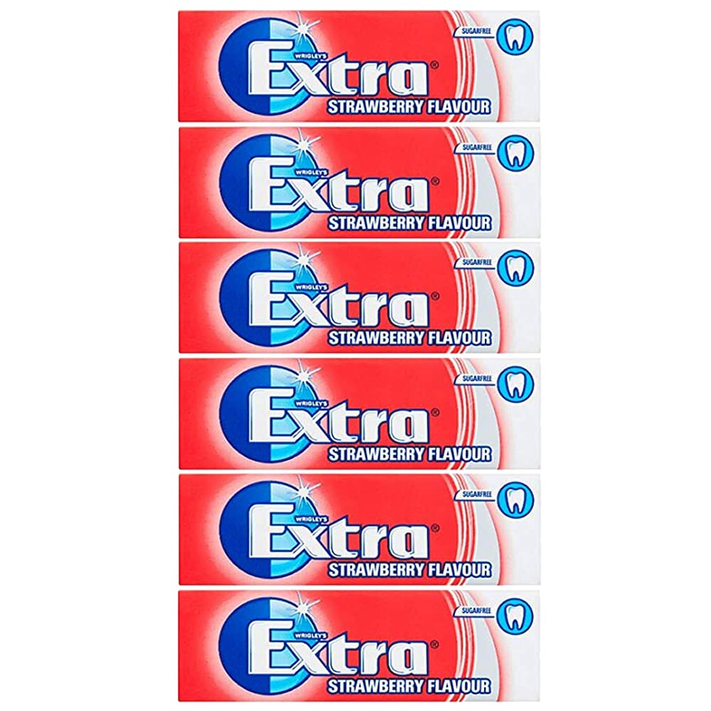 6 x 10 pieces Extar Strawberry Chewing Gum Sugar Free Fruity Bubble White Teeth Oral Care