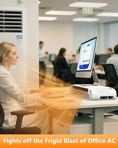 Miniatura 8 de Calentador de espacio de escritorio de 330 W, calentador de escritorio 2 en 1 y soporte para monitor con puerto de carga y espacio de