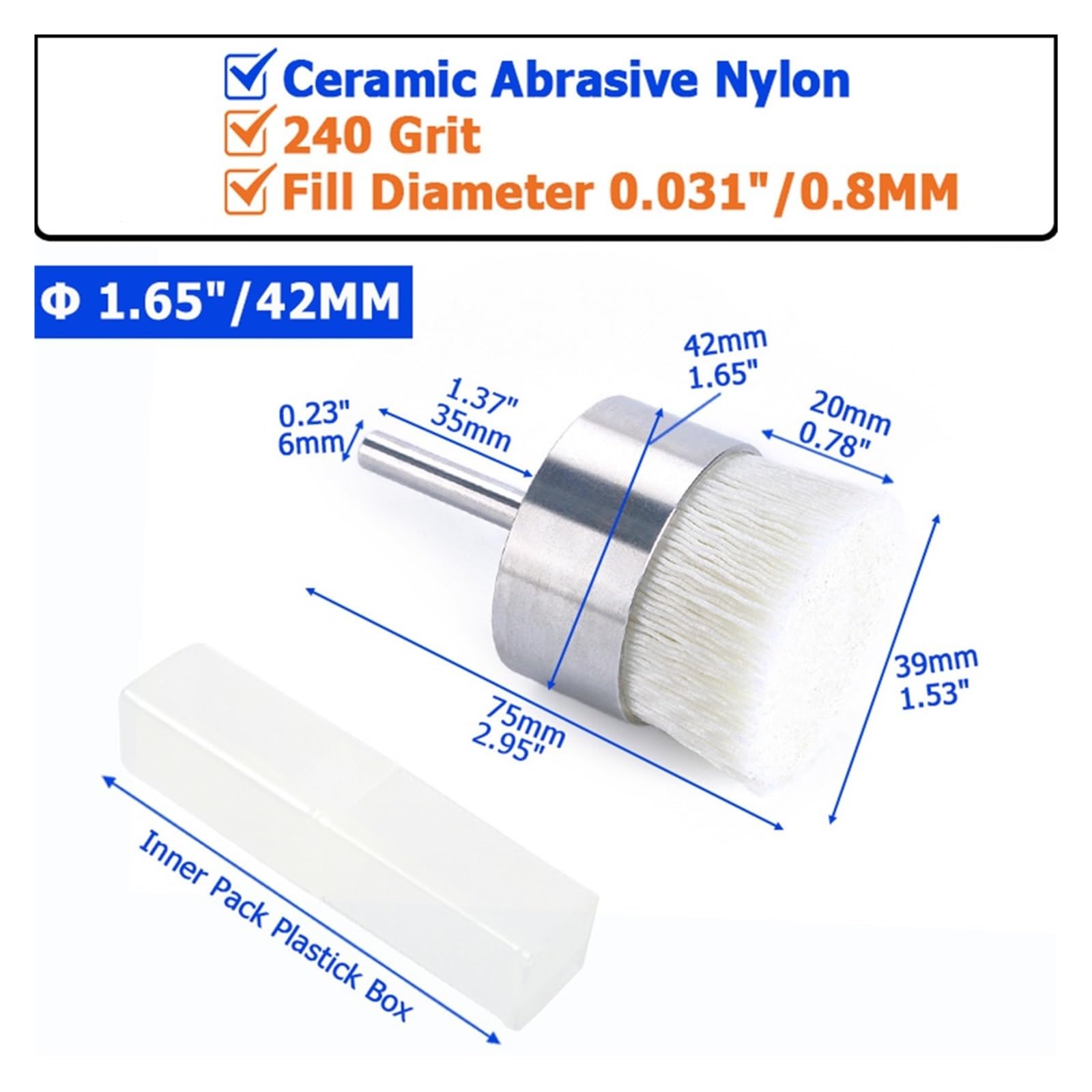 Cepillos de alambre para taladro, Cepillo de rueda alambre, cepillos finales abrasivos cerámica, grano 180-500, 4-42 mm, desbarbado, pulido, eliminación óxido(Grit240 Diameter42mm)