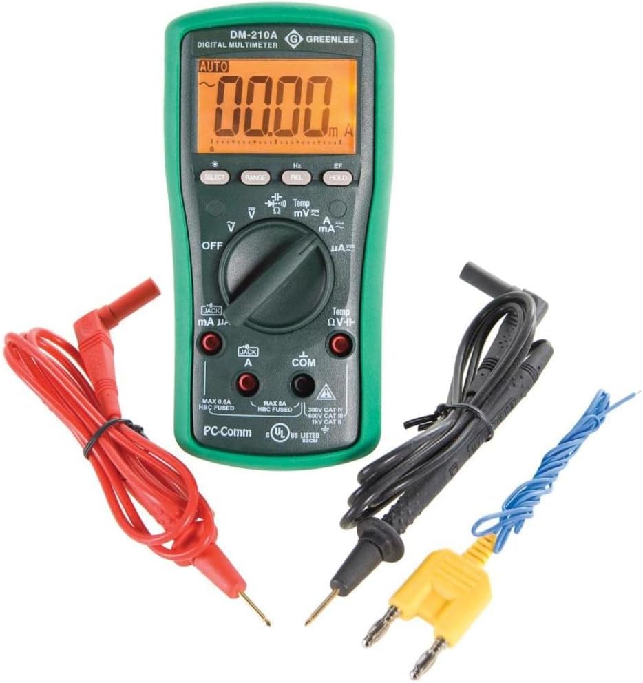 Greenlee DM-210A Digital Multimeter With Auto and Manual Ranging Operation and Non-Contact Voltage Detection, Green
