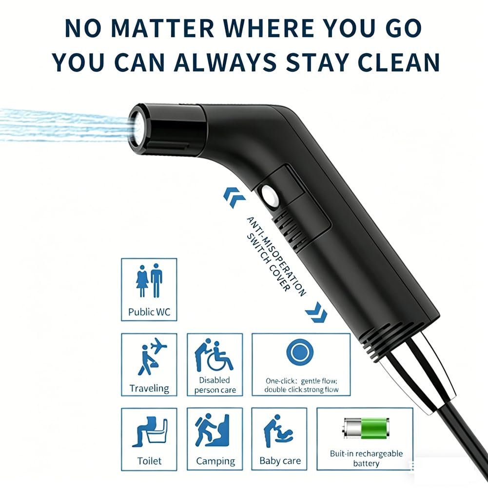 Bidé Eléctrico Portátil para Limpieza de Higiene Personal, 2,3 L, Recargable, para Viajes y Camping, Rociador de Ducha de Bidé A: Negro