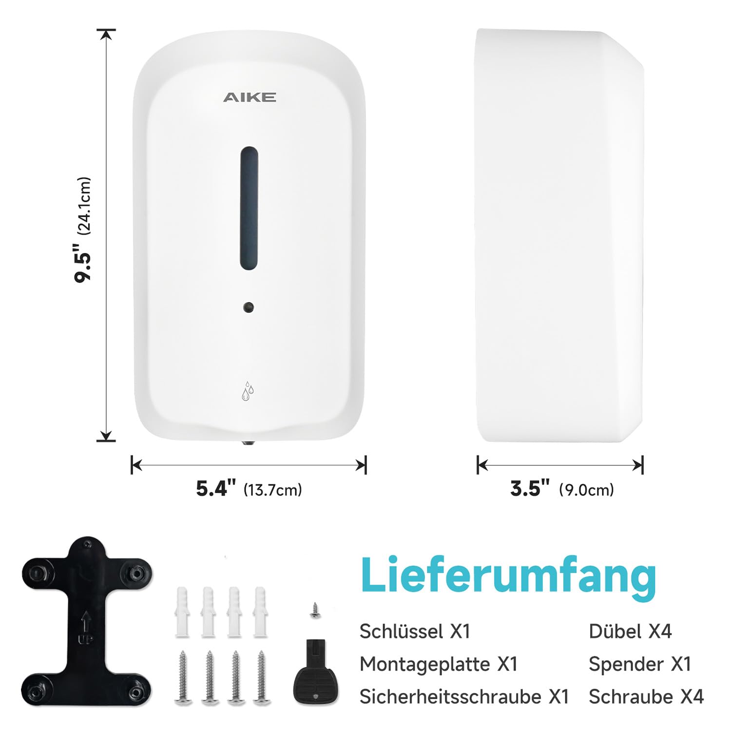 AIKE 1000 ML Automatischer Seifenspender Wandmontiert,Öffentliche Bereiche | Einbruchschutz-Design, 5-stufige Einstellung, 3 Monate Batterielaufzeit, Geeignet Für Krankenhäuser Und Fabriken