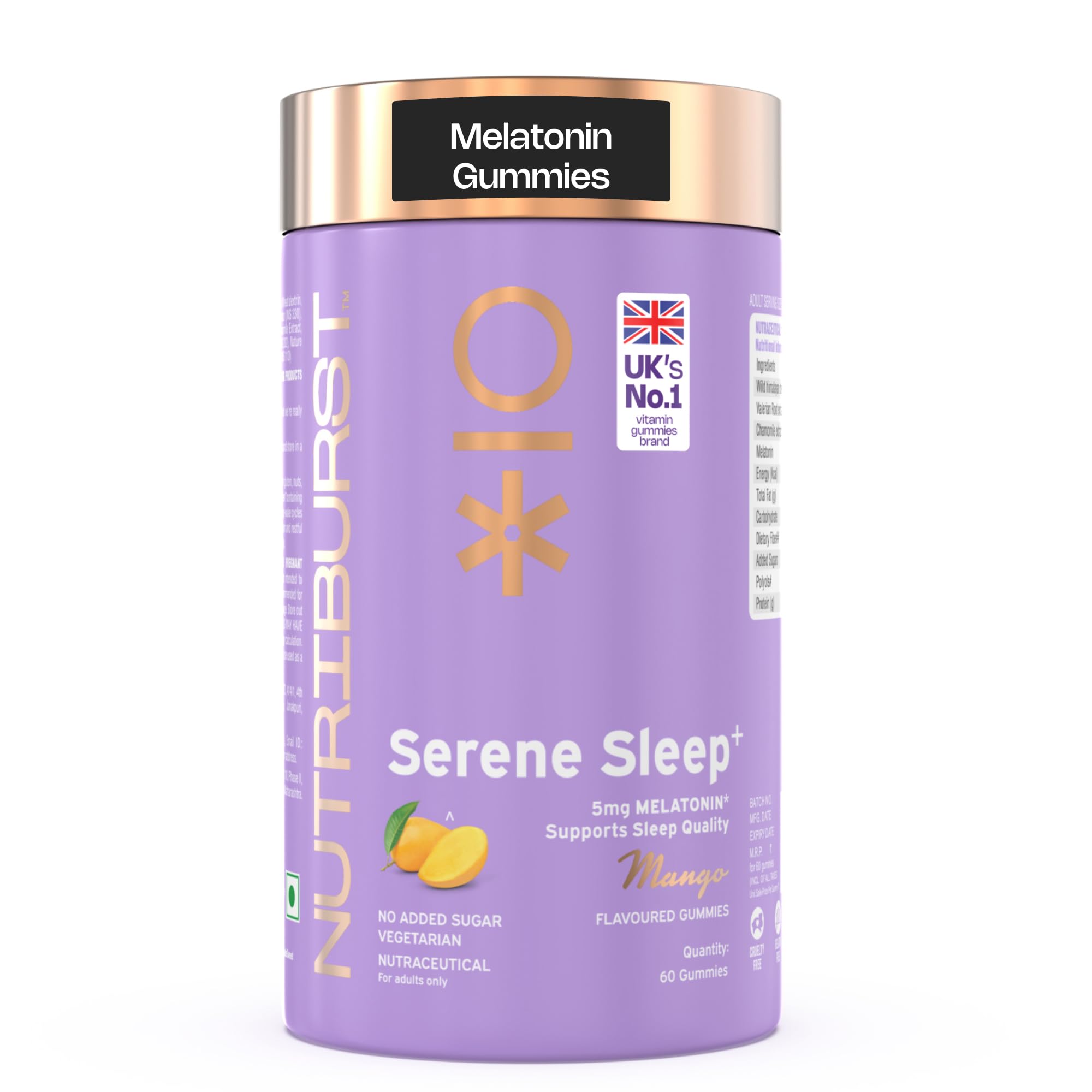 Serene Sleep 5MG Melatonin Gummies for Quality Deep Sleep, Fresh Wake Up | No Stress & Anxiety | Natural Non-Addictive, Non Habit Forming, No Added Sugar Sleep-Aid | Mango Flavor (60 Gummy)