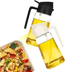 KIT 2 Porta Azeite Óleo Vinagre Shoyu Galheteiro 2 em 1 Bico Dosador Spray Pulverizador (Preto e Bege)