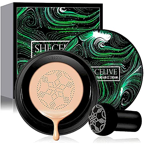 Mushroom Head Air Cushion CC Cream, BB Cream, CC Cushion Foundation, Natural Face Makeup Base BB Cream, Long Lasting Matte Concealer With a Makeup Sponge(Natural)