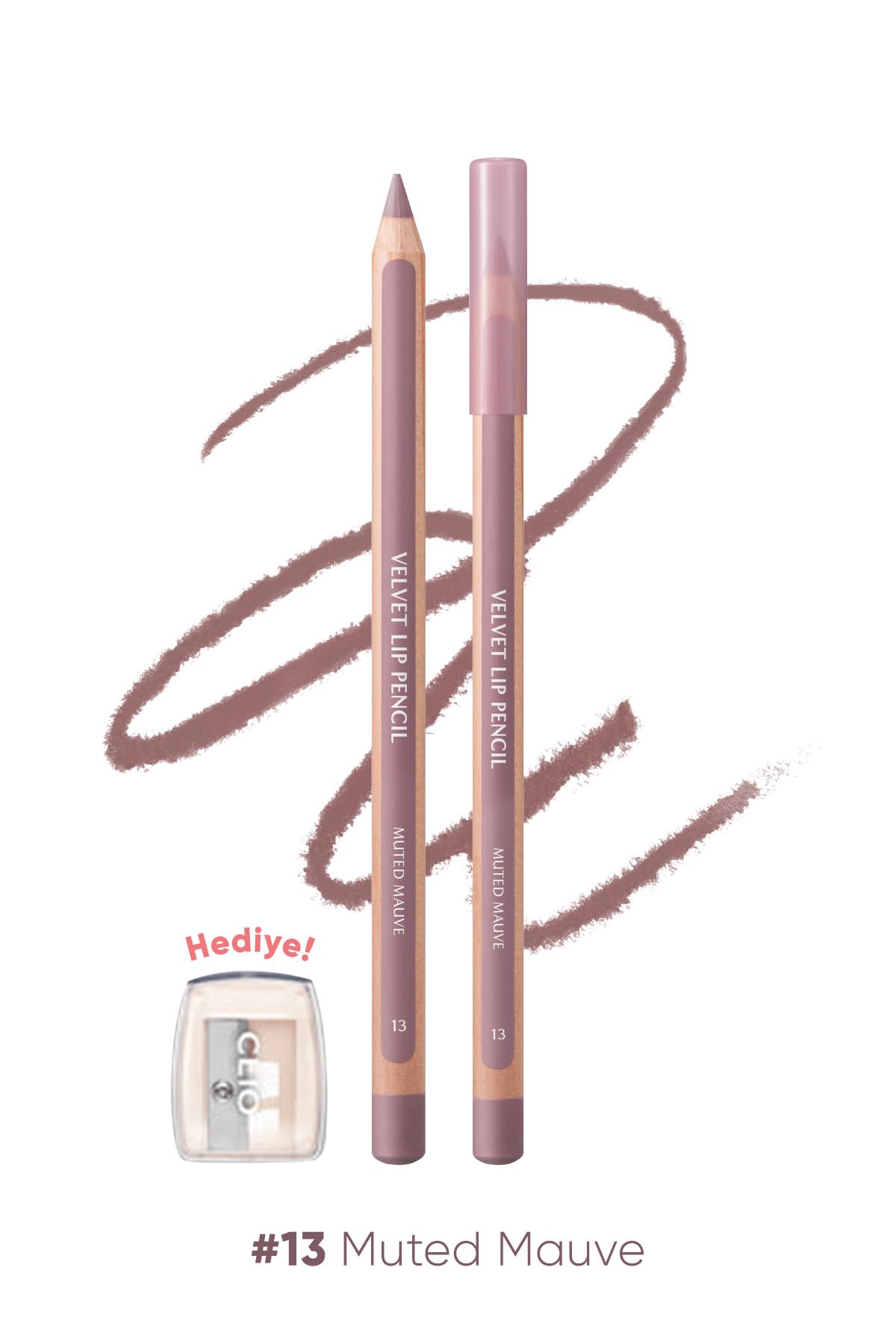 CLIO Kremsi Formüle Sahip Dudak Kalemi ve Kalemtıraş Seti Velvet Lip Pencil Set 13 Muted Mauve