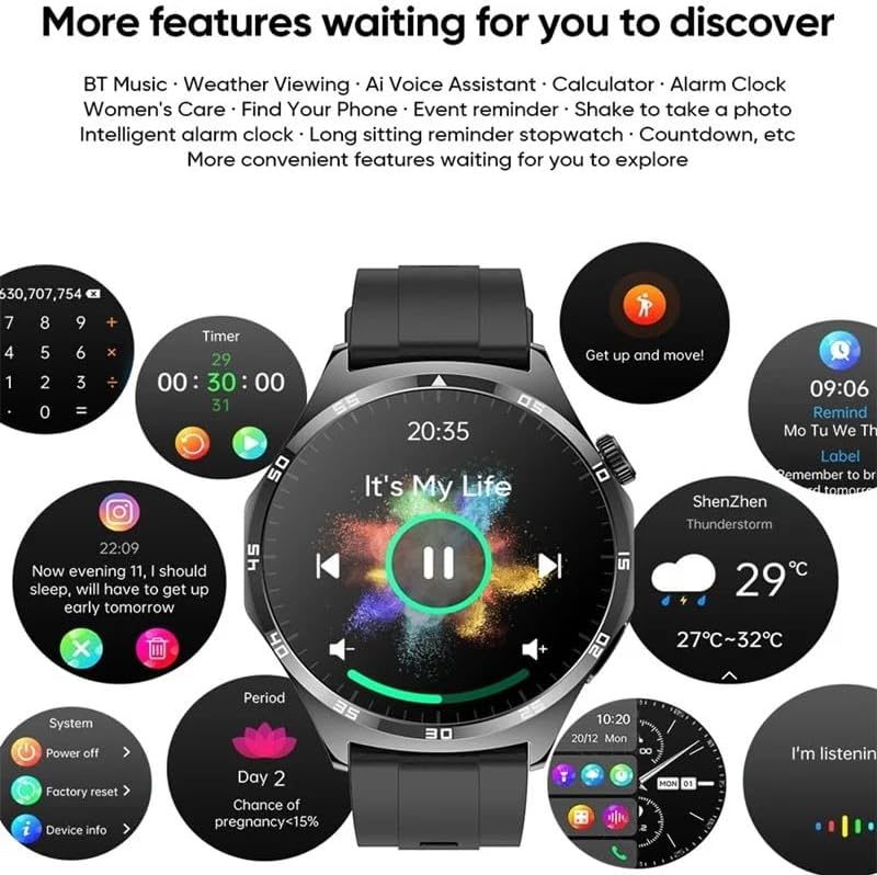 Smartwatch display showing various feature icons