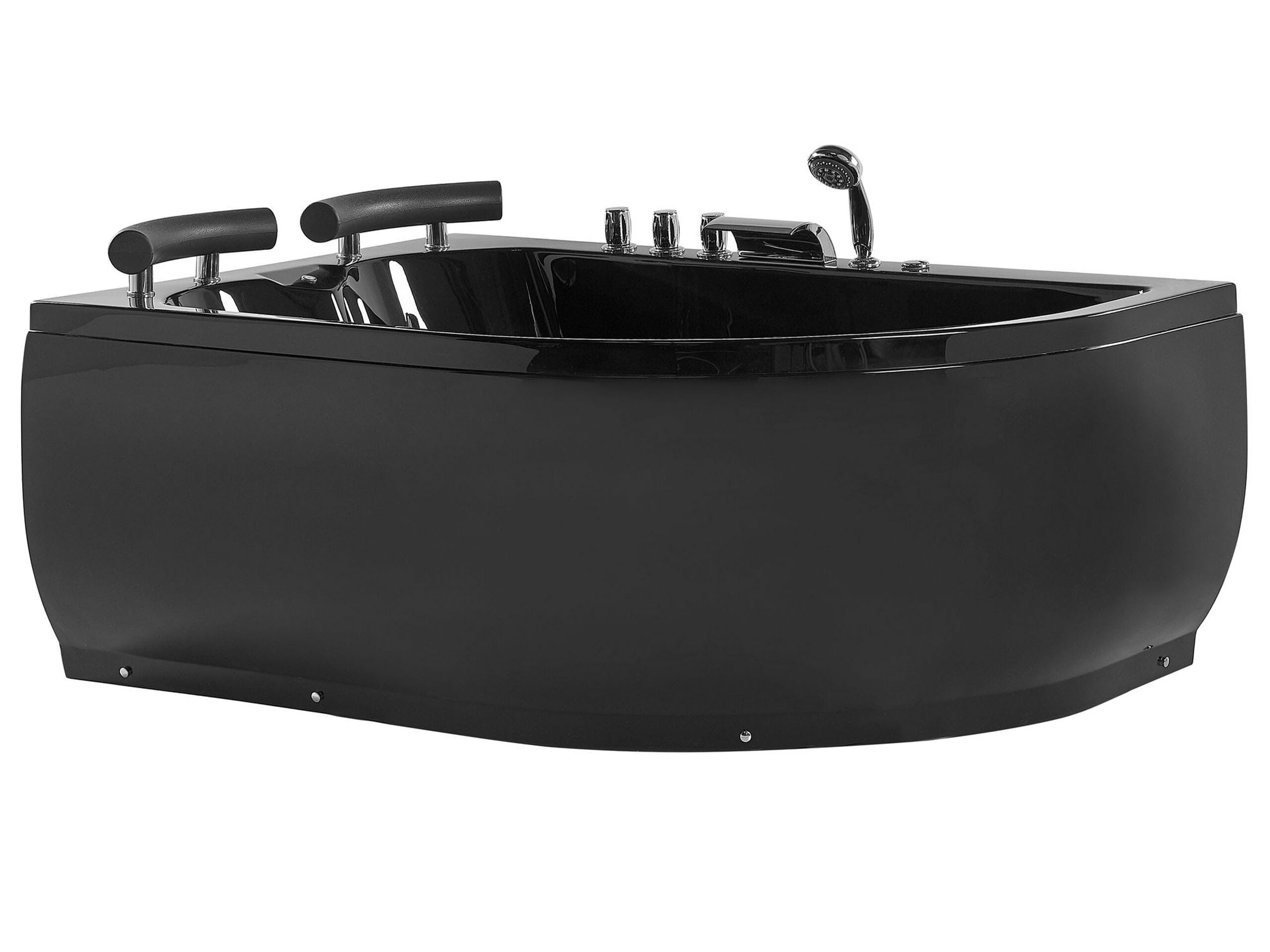 Whirlwanne Badewanne Schwarz Rechts Sanitäracryl mit LED 158 cm x 113 cm Paradiso