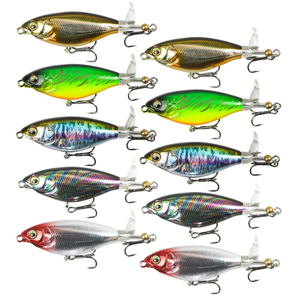 Lot de 10 leurres de pêche à paillettes multicolores pour pêche au bar, poisson-chat, brochet, perche
