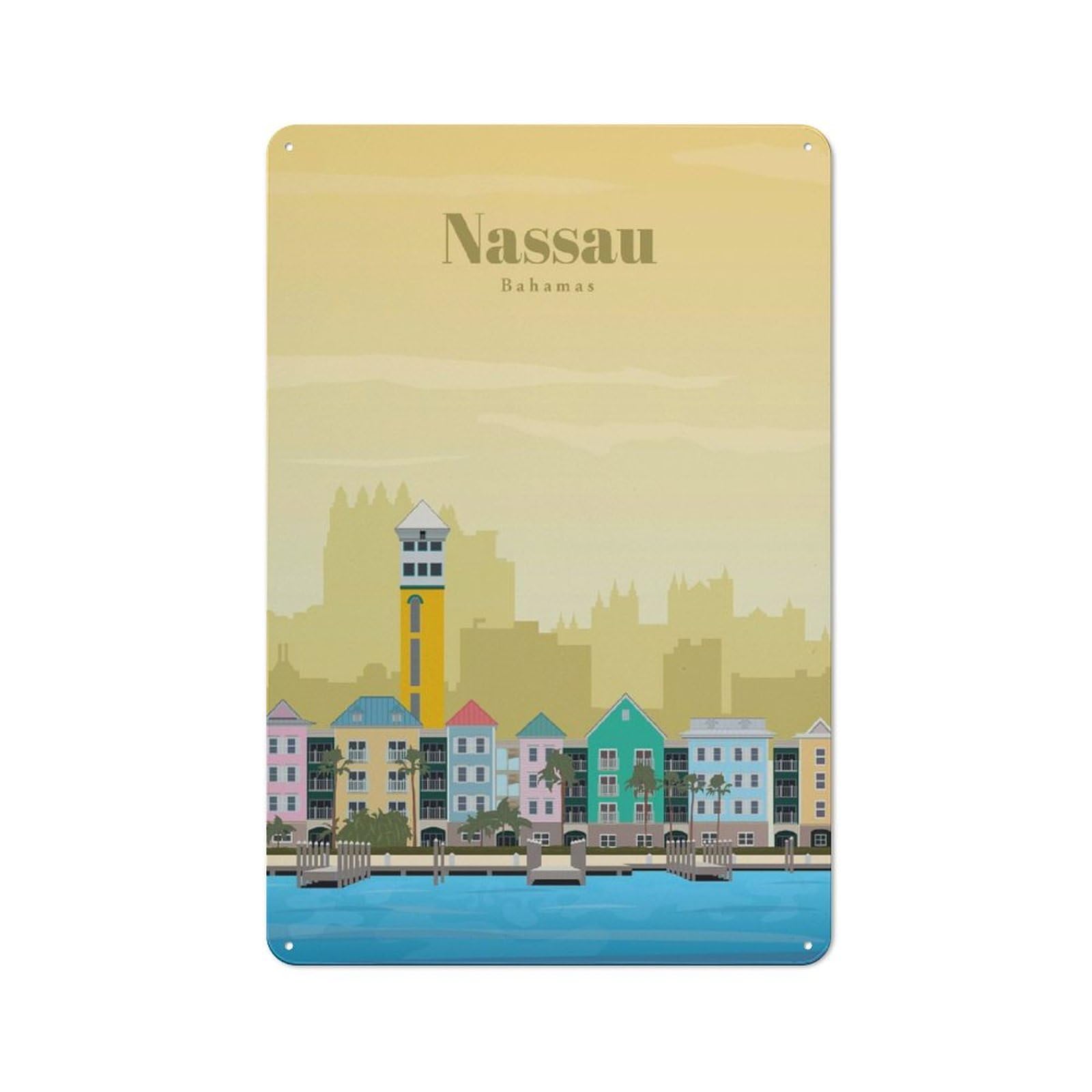 Junmoney Travel To Nassau Rustic Metal Plaque 30X20cm For Dining Room Or Kitchen, A Housewarming Gift For Dining Room Decor Fans