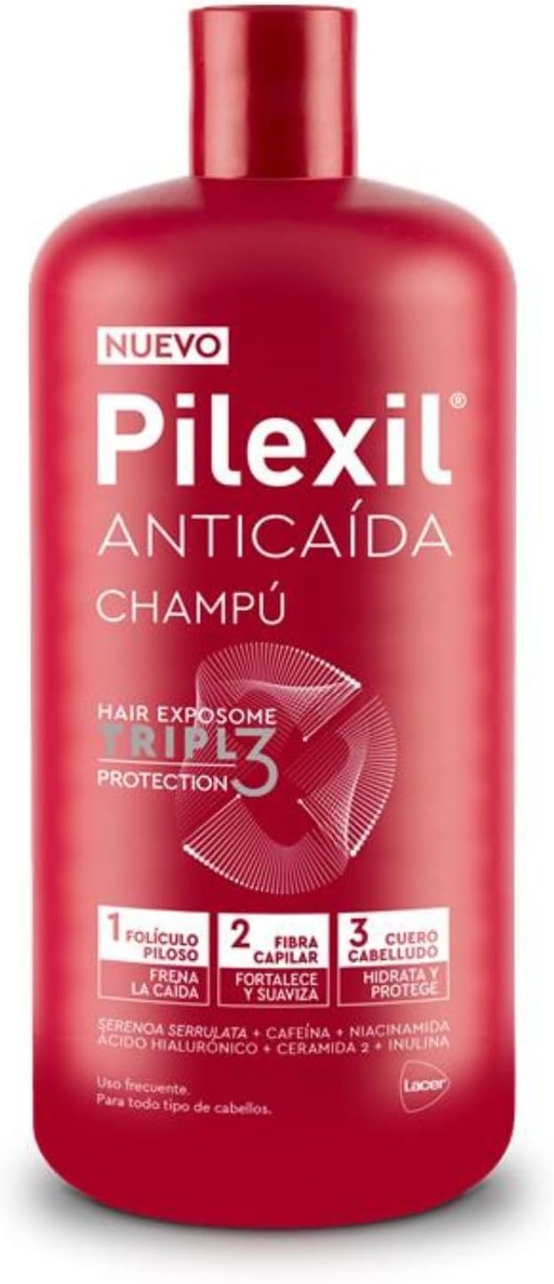 PILEXIL Triple Protection Shampoo gegen Haarausfall, 900 ml, stoppt Haarausfall, stärkt und glättet die Haarfaser, spendet Feuchtigkeit und schützt die Kopfhaut, für Männer und Frauen