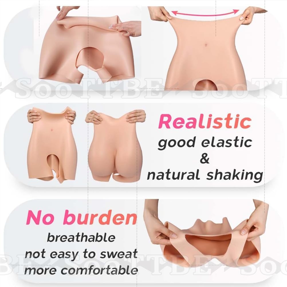 Vollsilikon Gesäß Höschen Hüftverbesserer Offener Schritt Atmungsaktiver Höschenformer Gepolsterte Push-Up Boxershorts für Frauen